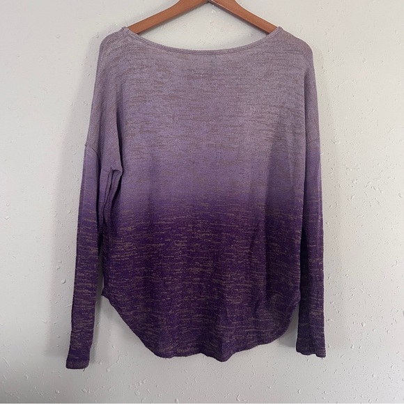 Loila Purple Ombre Lightweight Crew Neck Sweater Stretch Comfy Casual Fall Large - Picture 4 of 6